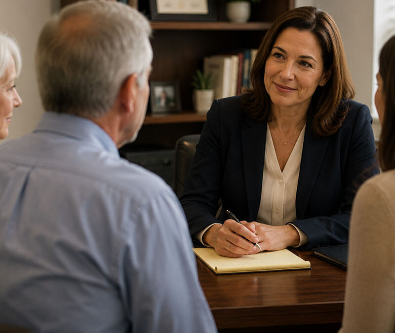 Elder abuse attorney meeting with a family to discuss their loved one's care and legal options